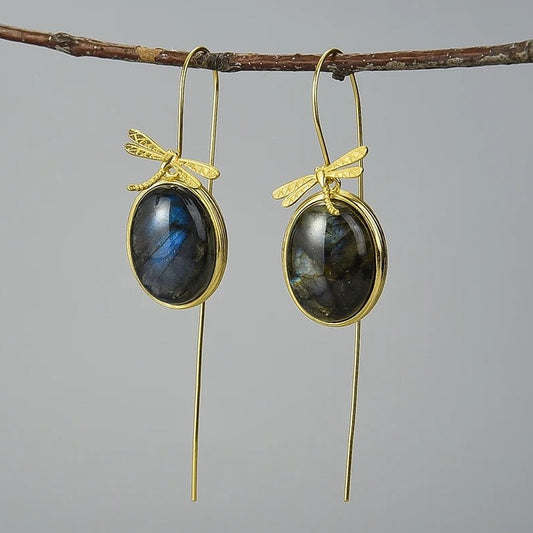 Handmade hanging earrings natural labradorite 