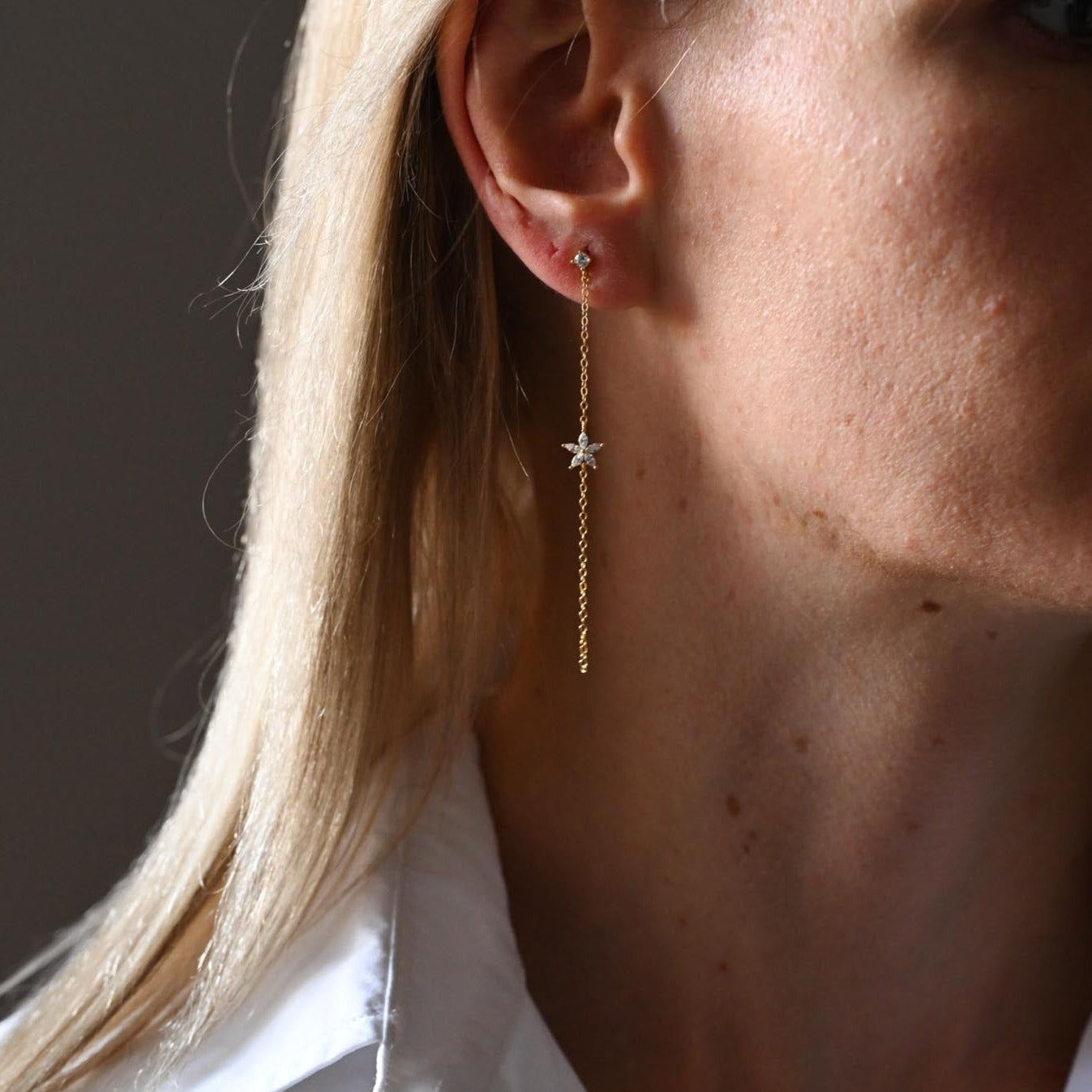 Chain Earrings with Delicate Flower Silver