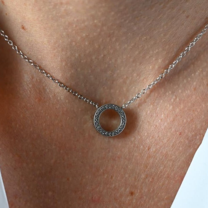 Short Zircon Circle Necklace, 925 Silver, Zircon