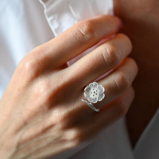 Handmade size adjustable ring "Flower in the rain"