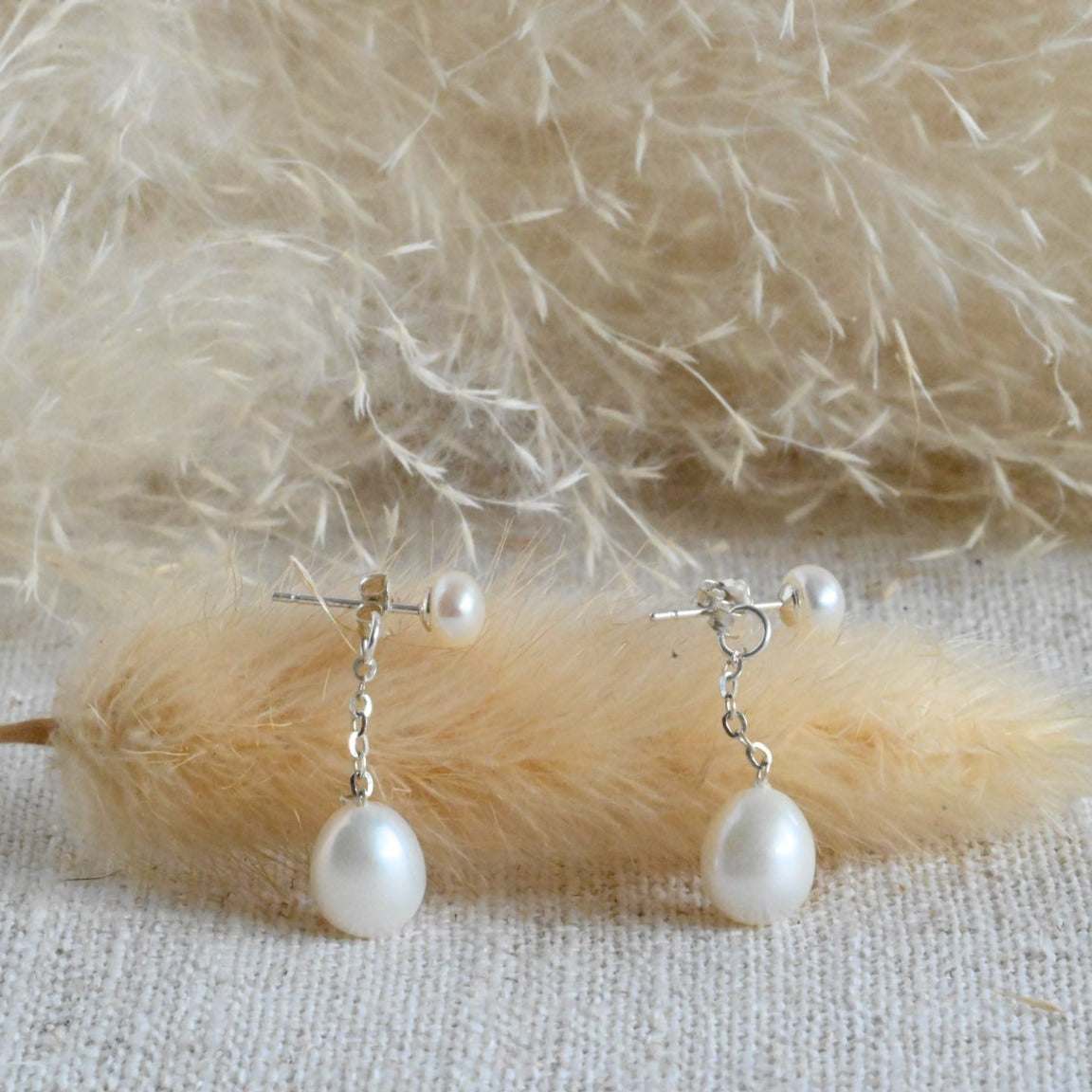 Delicate handmade pearl earrings, 2 in 1, freshwater pearls, 925 silver