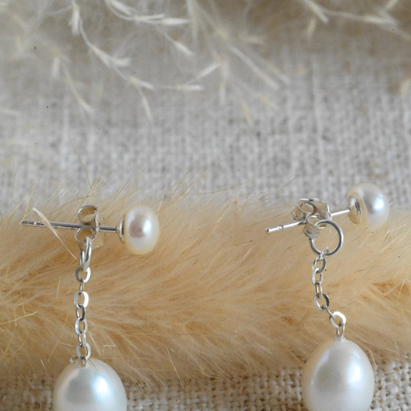 Delicate handmade pearl earrings, 2 in 1, freshwater pearls, 925 silver