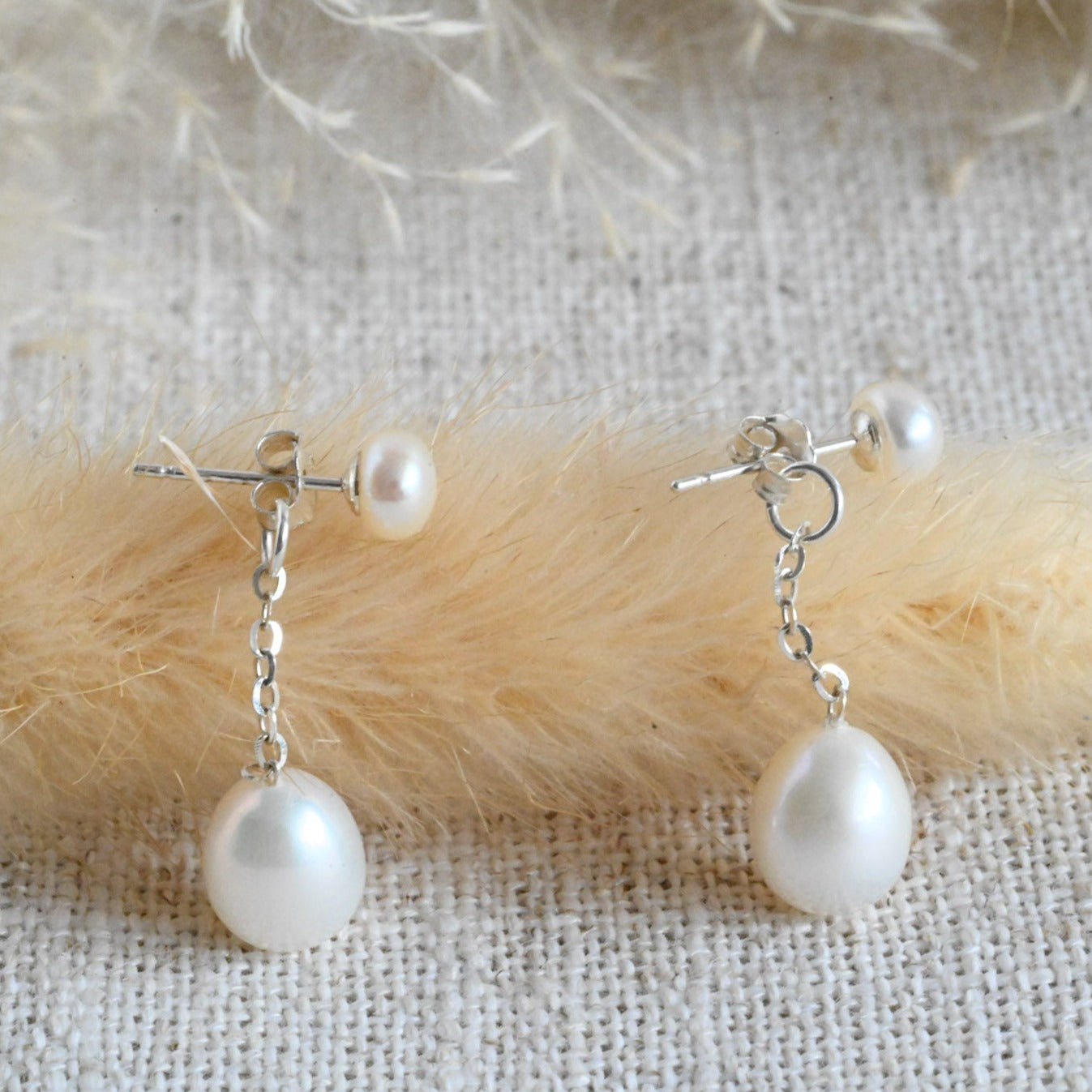 Delicate handmade pearl earrings, 2 in 1, freshwater pearls, 925 silver