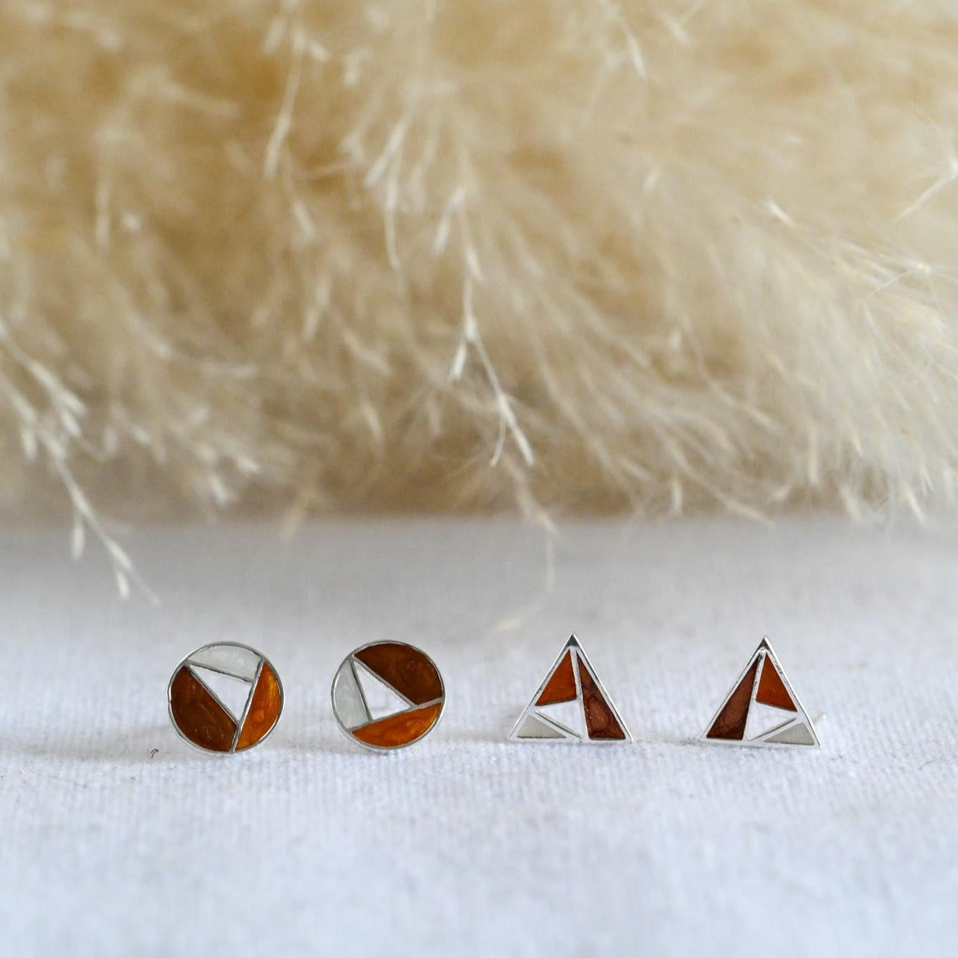 Triangular stud earrings with triple colors