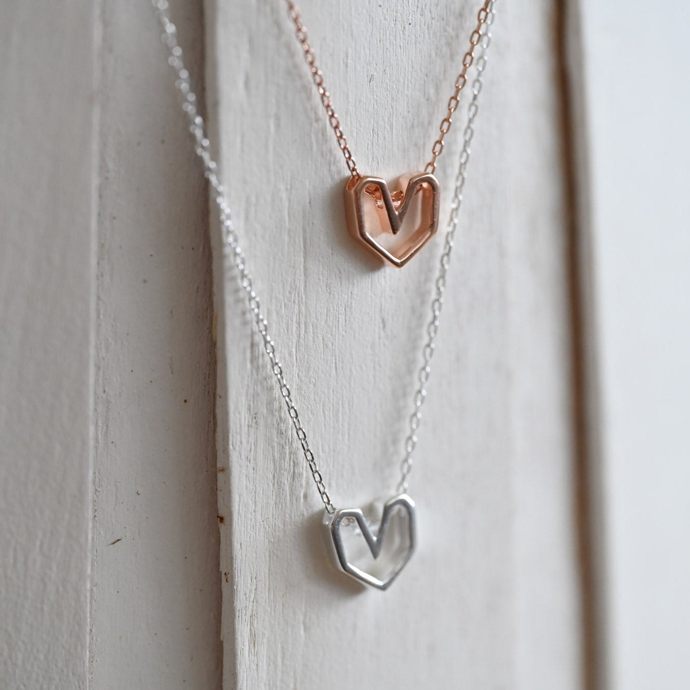 Short necklace with retro heart, 925 silver, rose gold