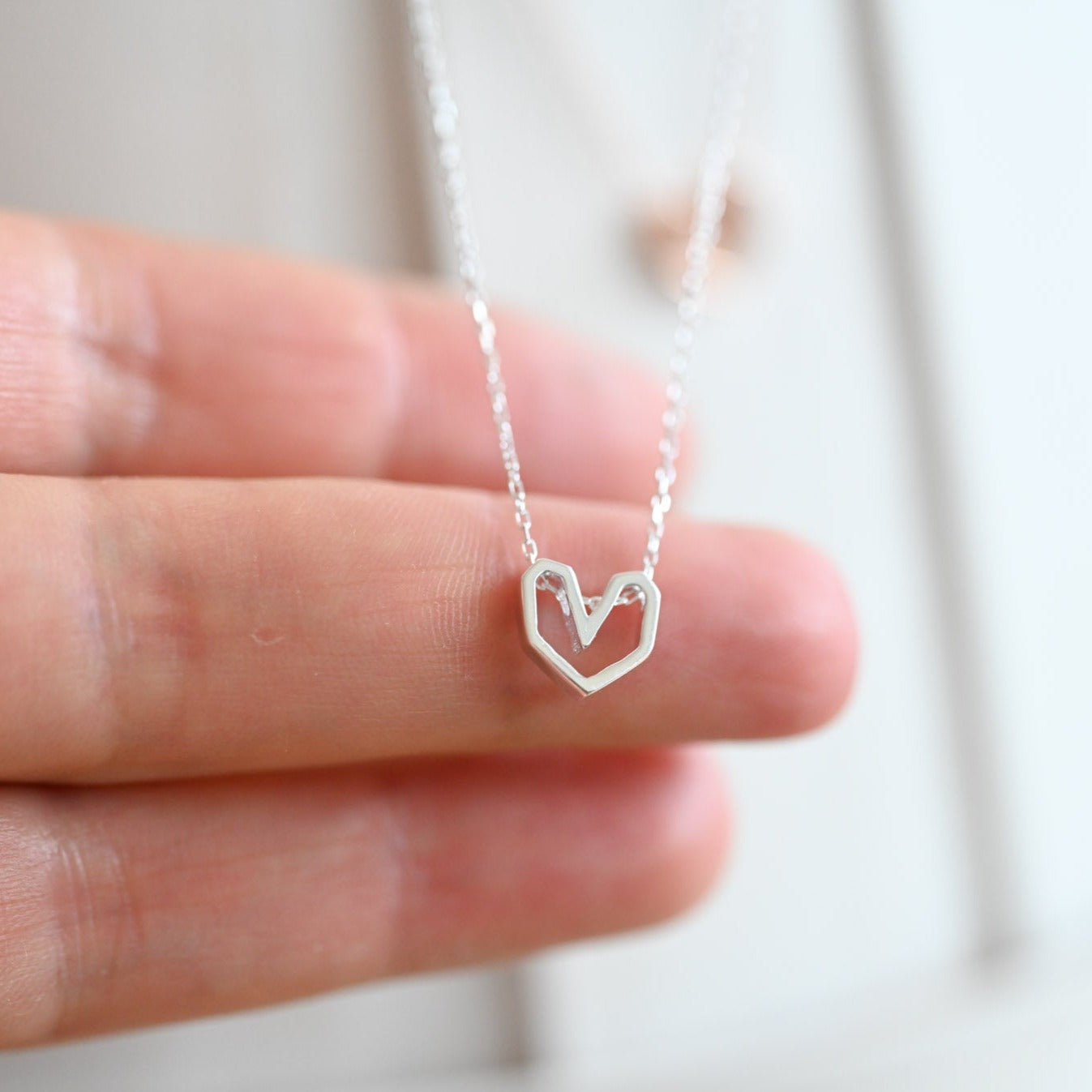 Short necklace with retro heart, 925 silver, rose gold