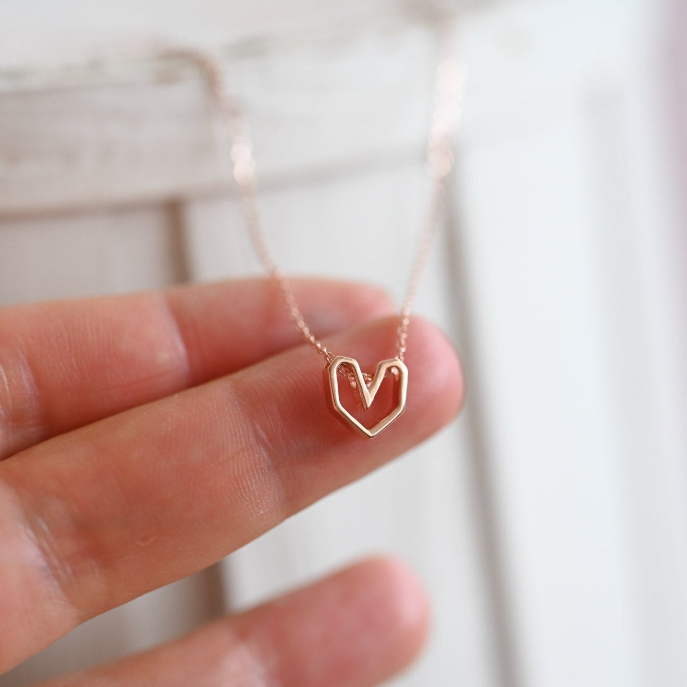 Short necklace with retro heart, 925 silver, rose gold