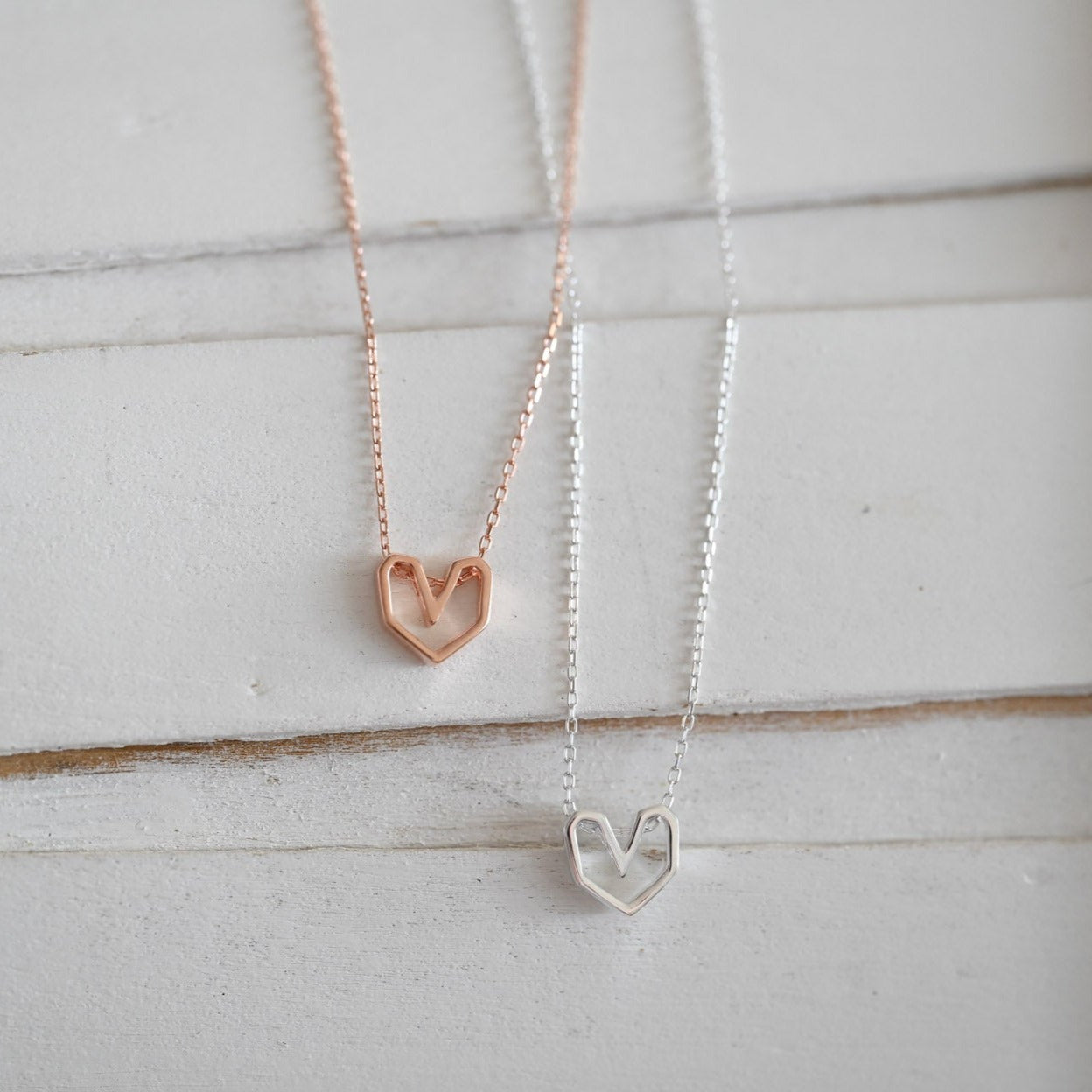 Short necklace with retro heart, 925 silver, rose gold