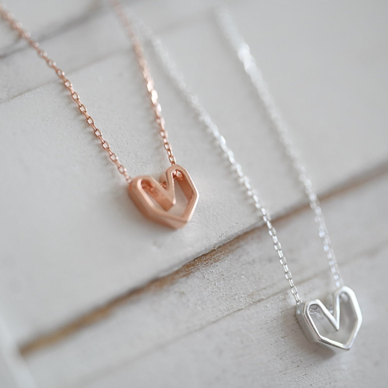 Short necklace with retro heart, 925 silver, rose gold