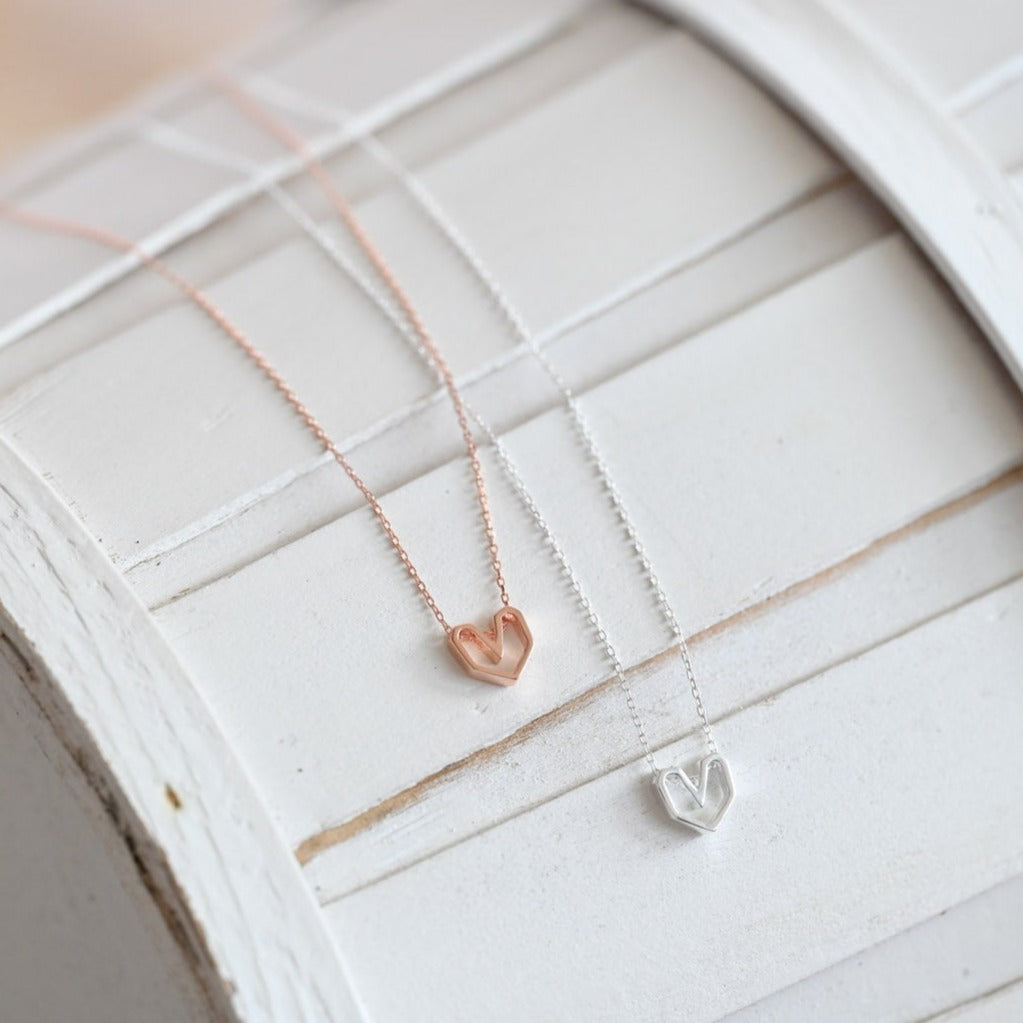 Short necklace with retro heart, 925 silver, rose gold