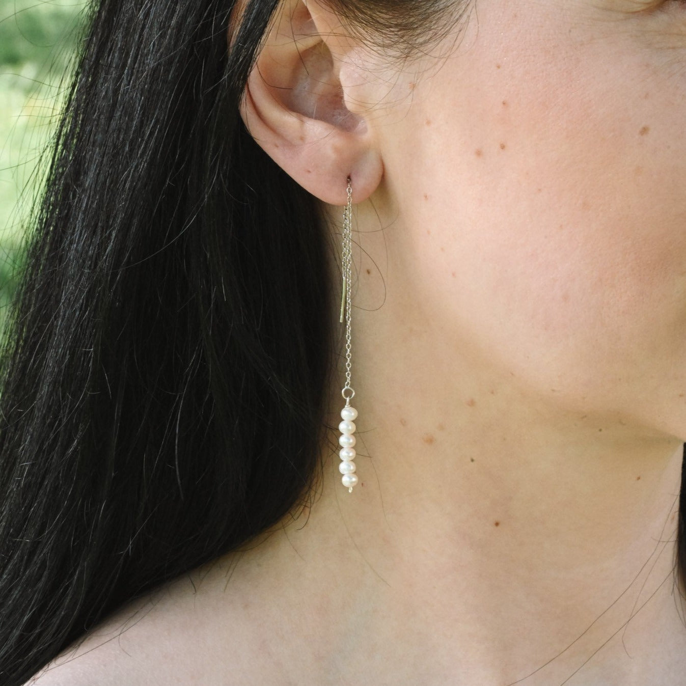 Chain earrings threader with freshwater pearls, 925 silver