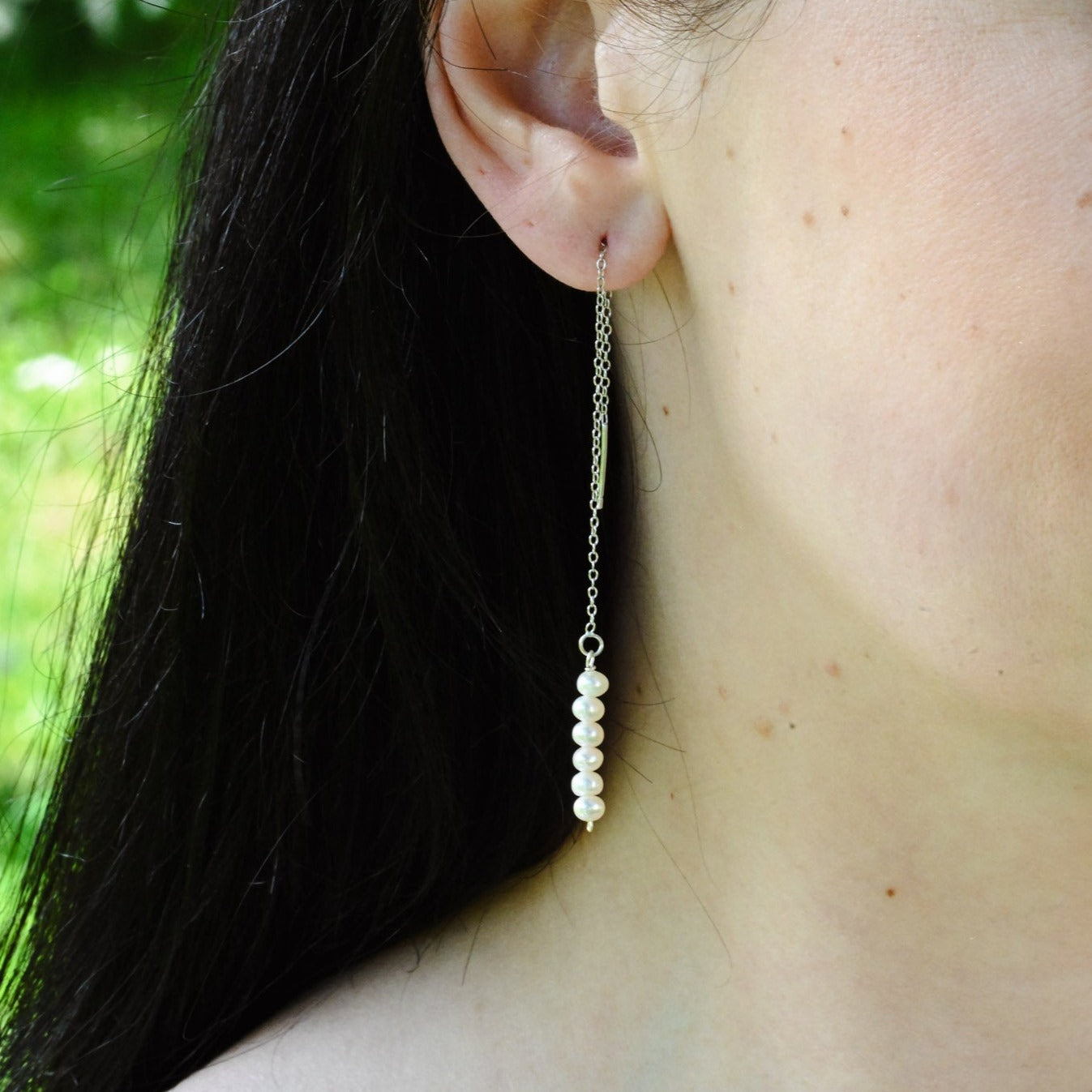 Chain earrings threader with freshwater pearls, 925 silver