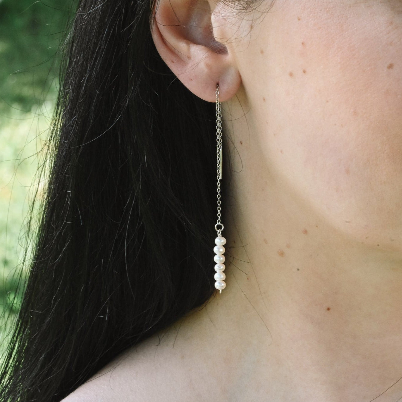 Chain earrings threader with freshwater pearls, 925 silver