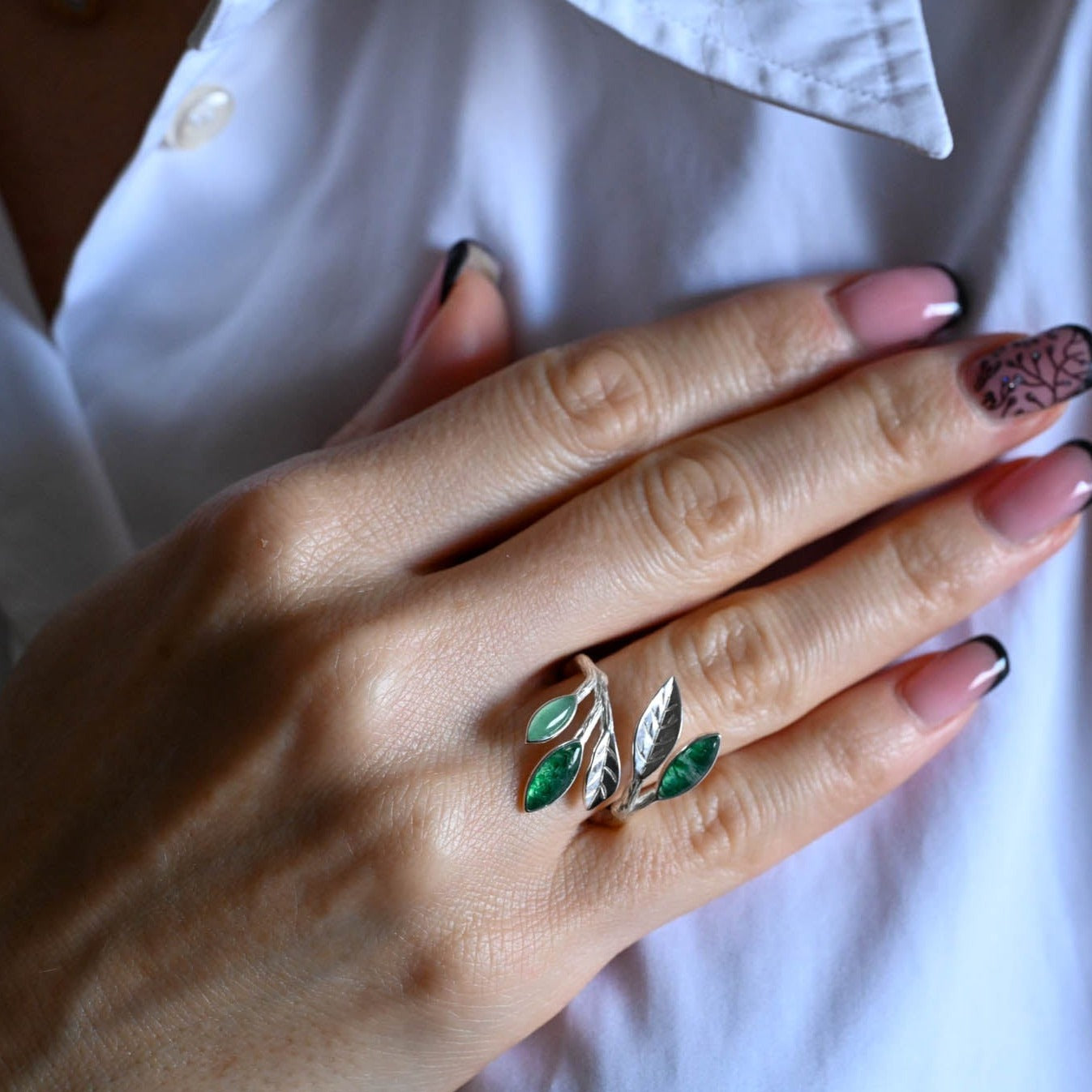 Handmade ring aventurine leaves "Spring in the air"