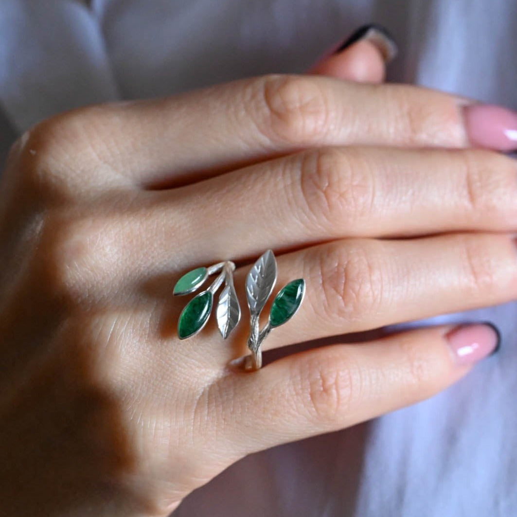 Handmade ring aventurine leaves "Spring in the air"