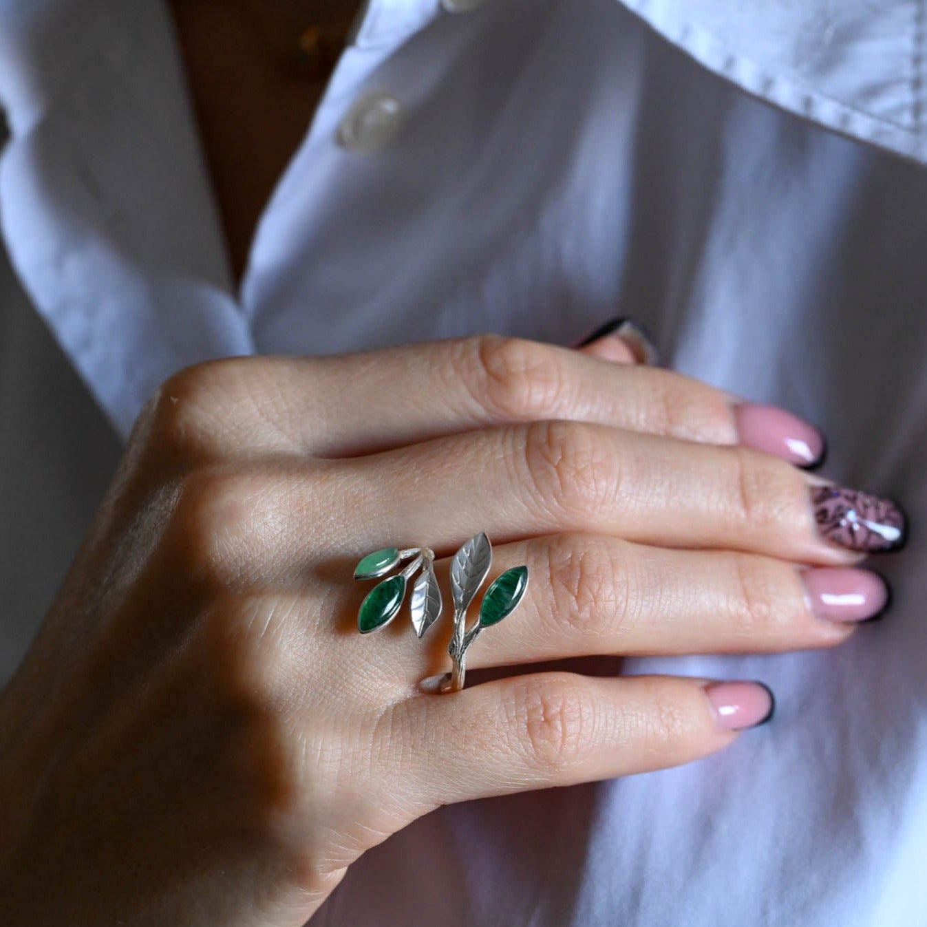 Handmade ring aventurine leaves "Spring in the air"