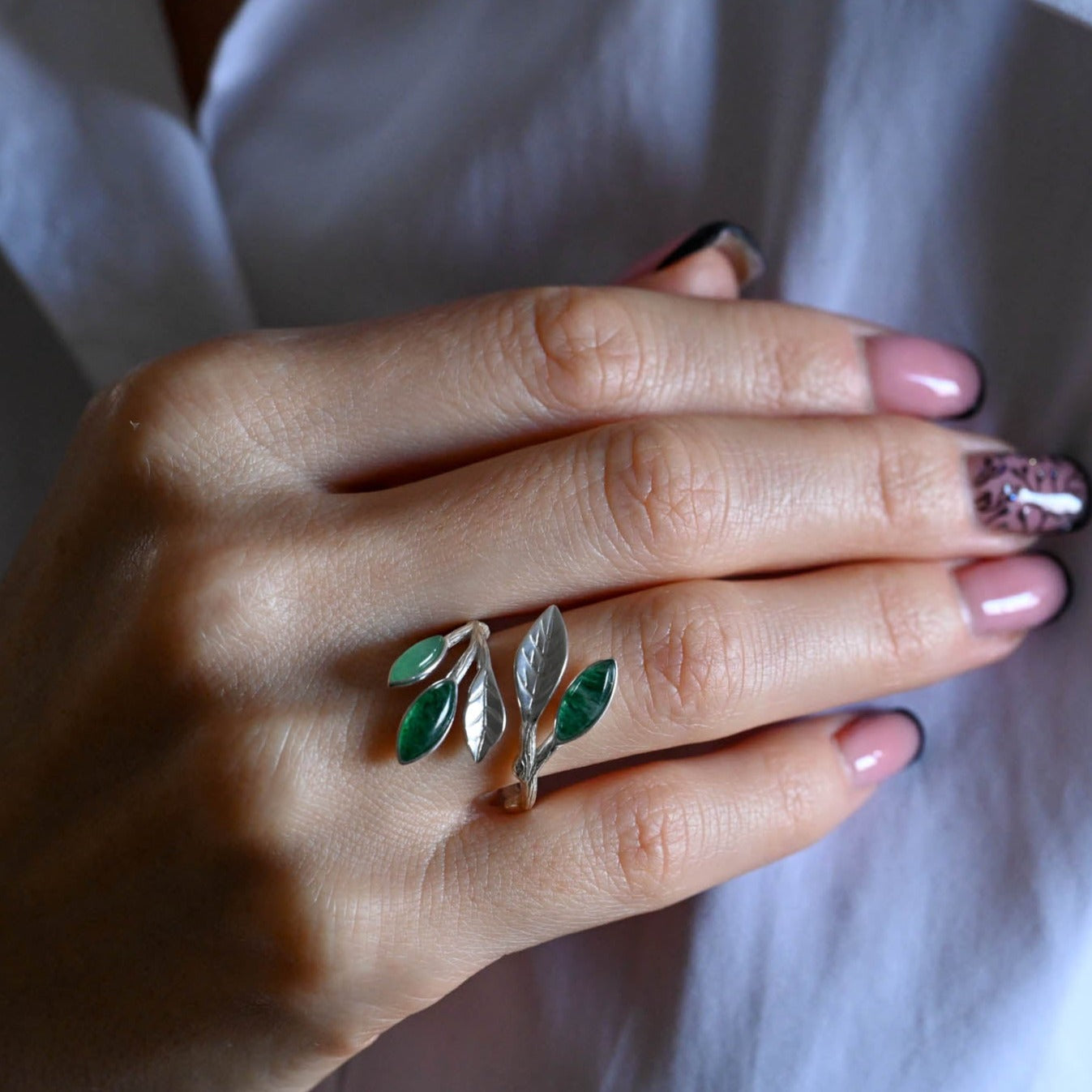 Handmade ring aventurine leaves "Spring in the air"