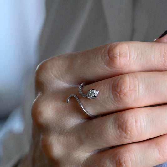 Verstellbarer Ring "Schlange mit schwarzen Augen"