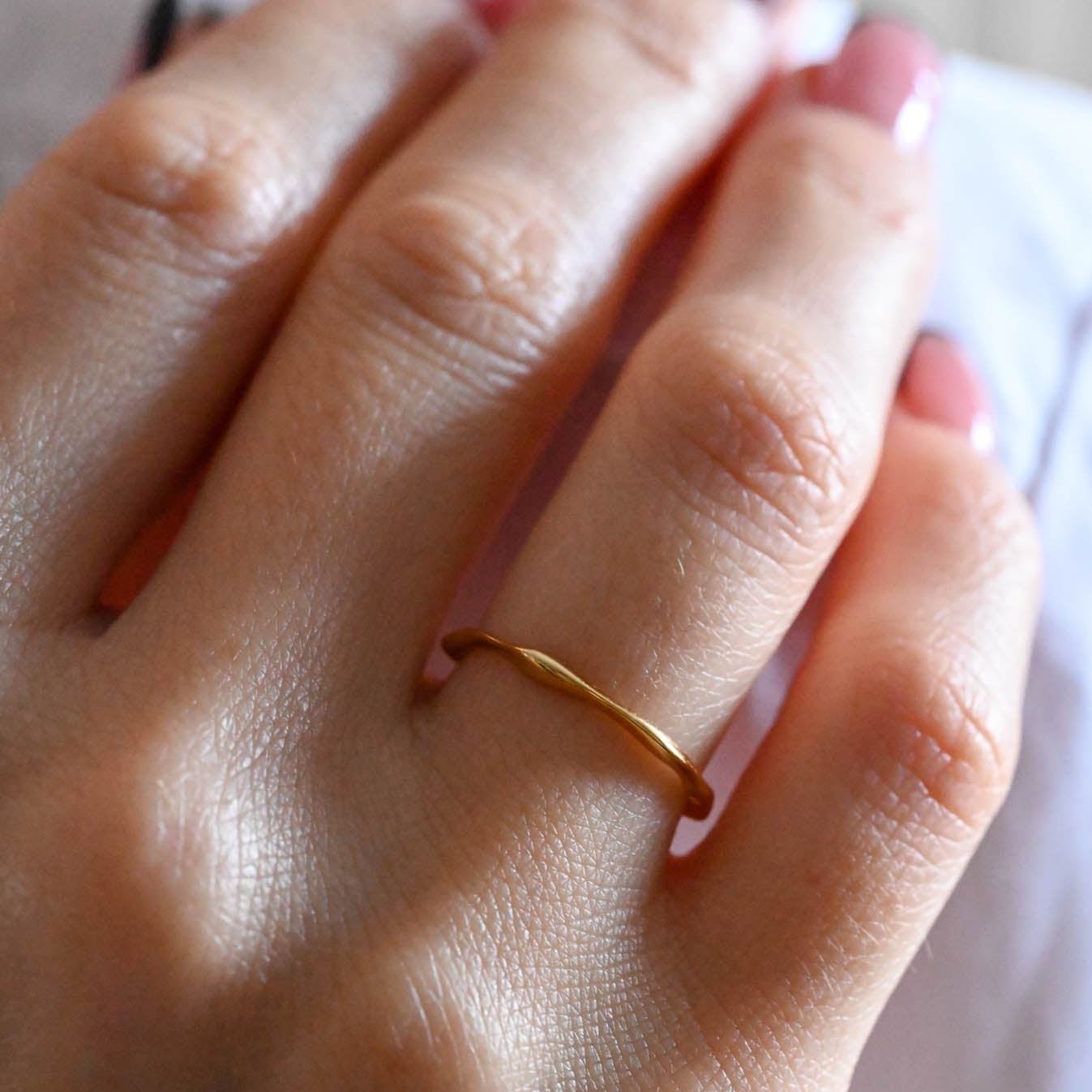 Dünner minimalistischer Ring, größenverstellbar, 925er Silber, 18K Gold