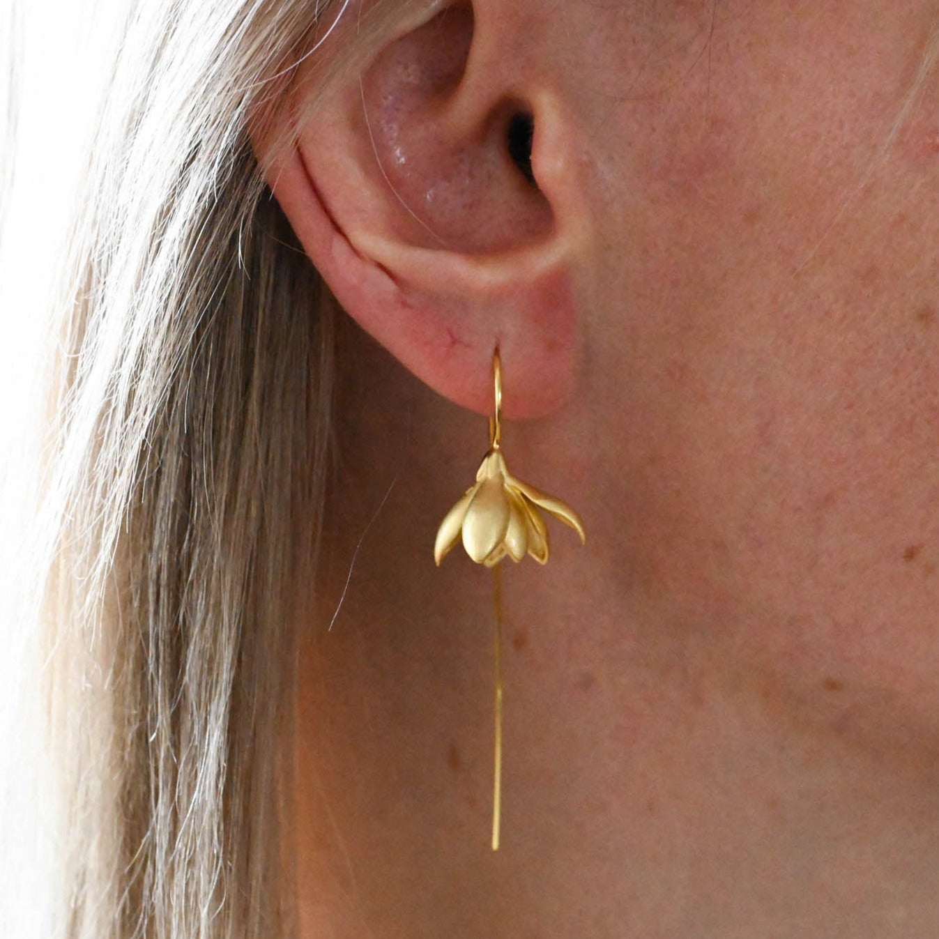 Handmade earrings Magnolia, 925 silver, 18K gold