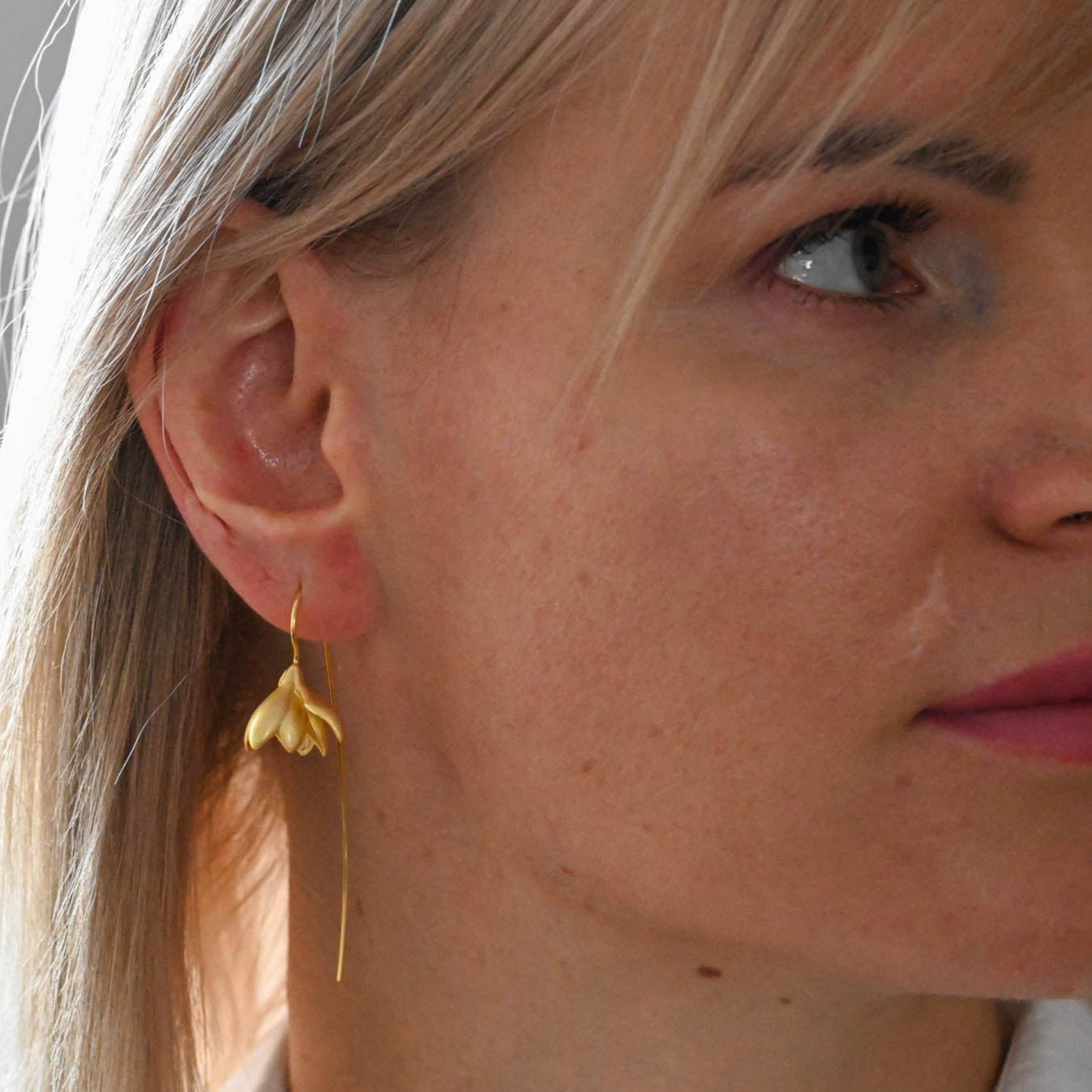 Handmade earrings Magnolia, 925 silver, 18K gold