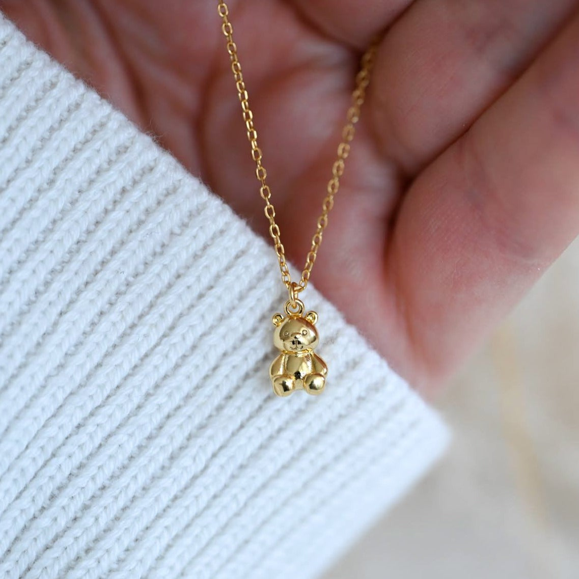 Minimalist cute necklace with teddy bear pendant gold