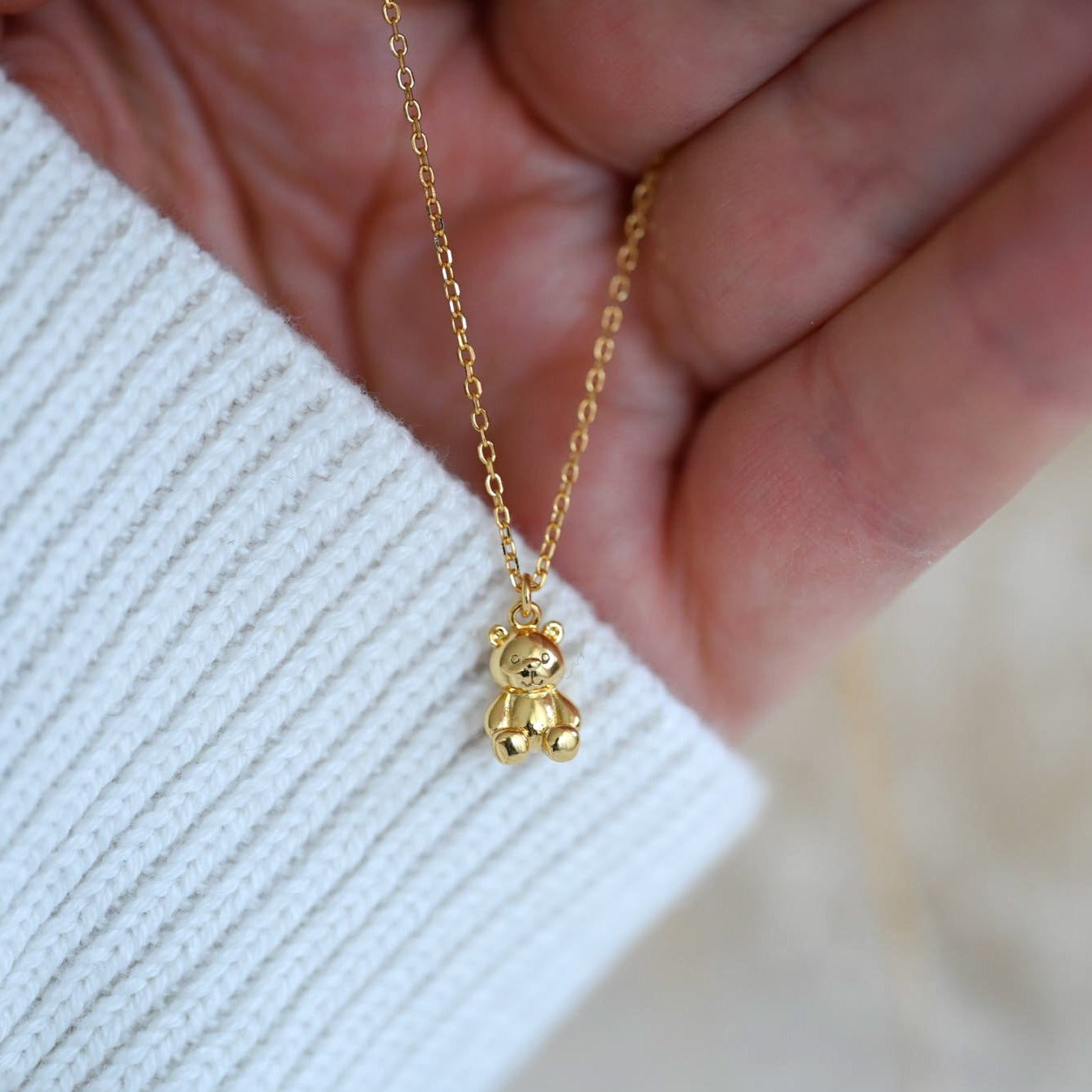 Minimalist cute necklace with teddy bear pendant gold