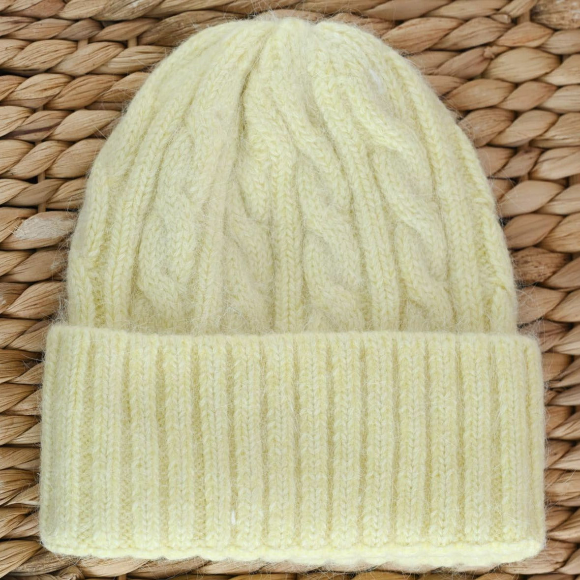 Warm fluffy Angora wool beanie, yellow