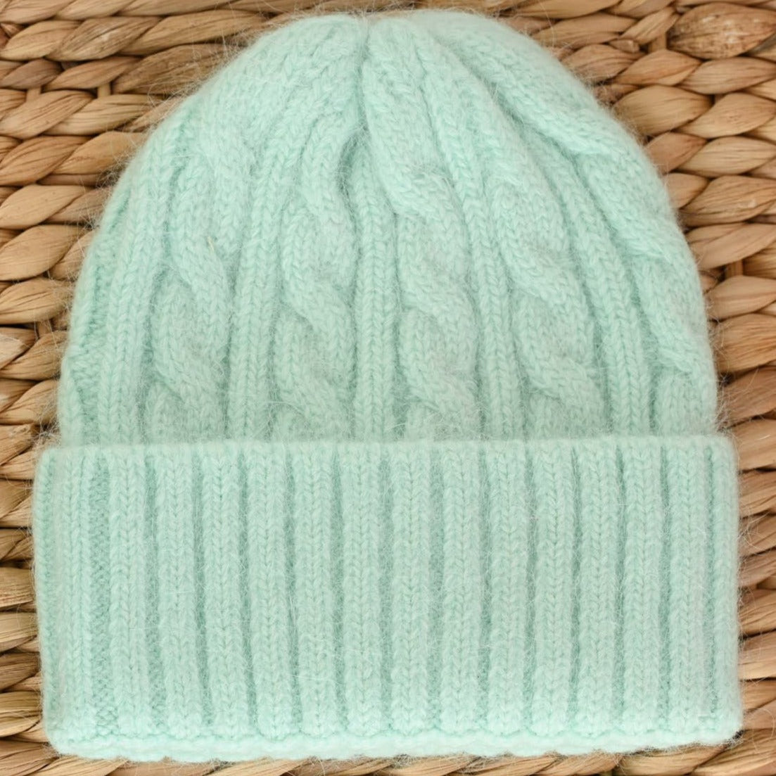 Warme flauschige Angora Wolle Beanie, gelb