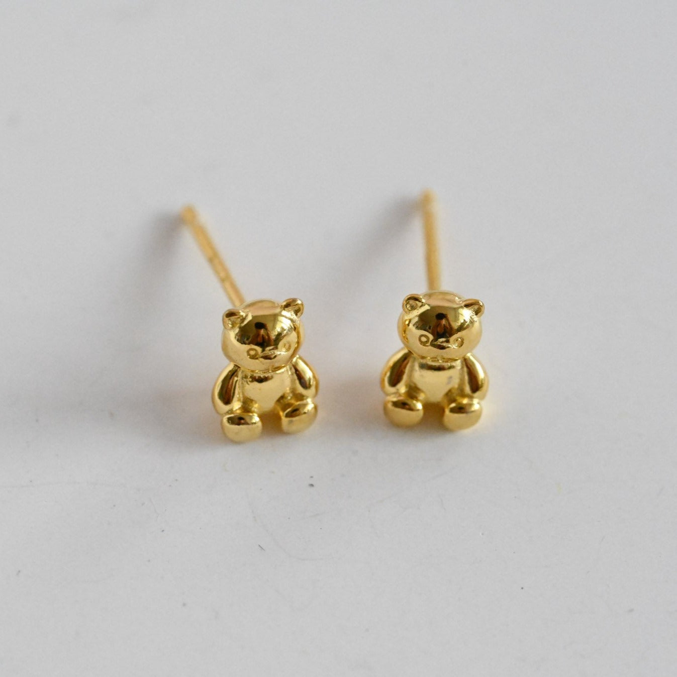 Small cute teddy bear earrings, 925 silver, 18K gold