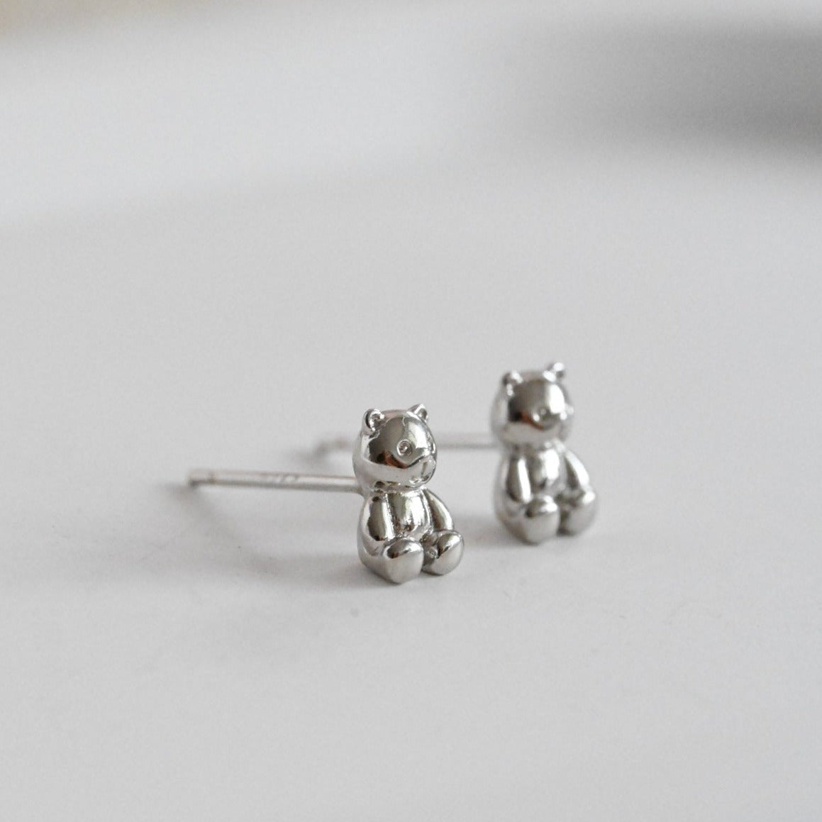 Small cute teddy bear earrings, 925 silver, 18K gold