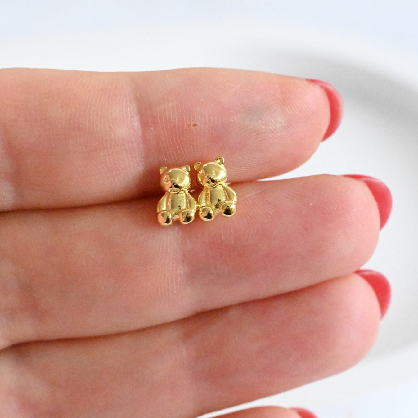 Small cute teddy bear earrings, 925 silver, 18K gold