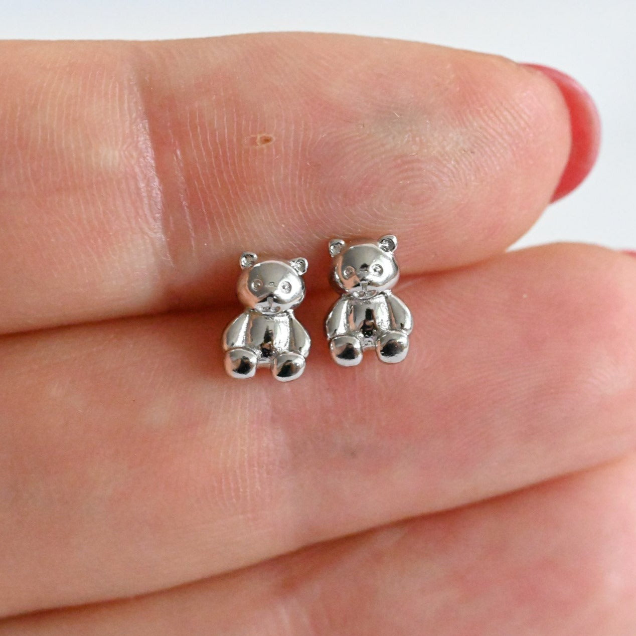 Small cute teddy bear earrings, 925 silver, 18K gold