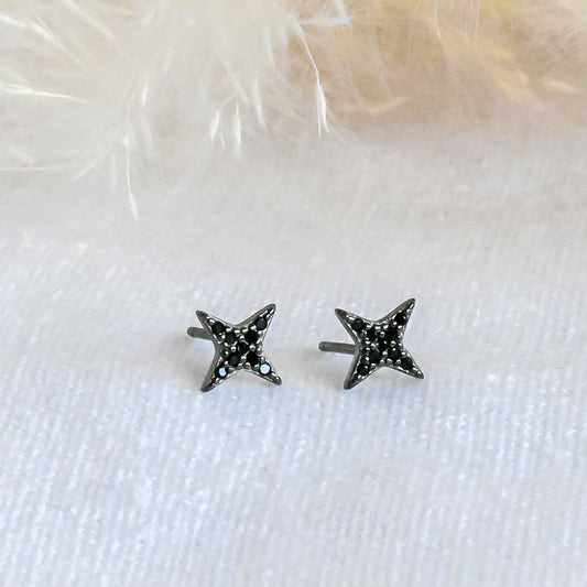 Schwarzer Stern Ohrstecker, 925 Sterling Silber, Zirkon