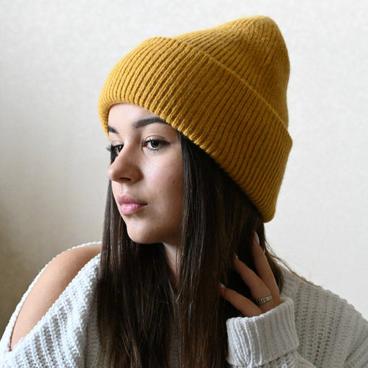 Warm, soft and fluffy Angora Beanie, mustard