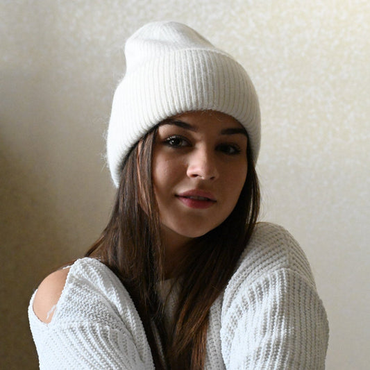 Warm, soft and fluffy Angora Beanie, white