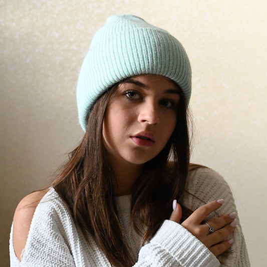 Warm, soft and fluffy Angora Beanie, mint green