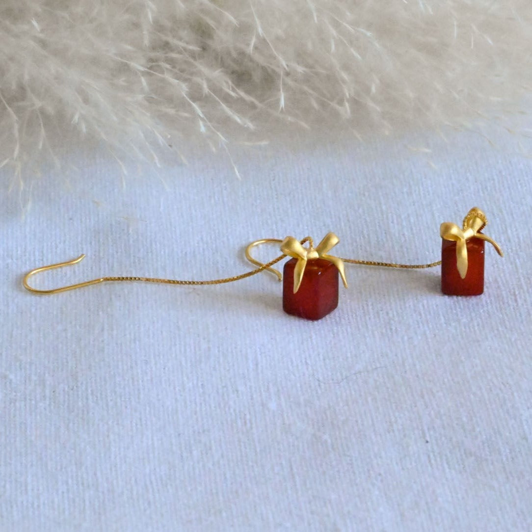 Handmade hanging earrings gift box agate