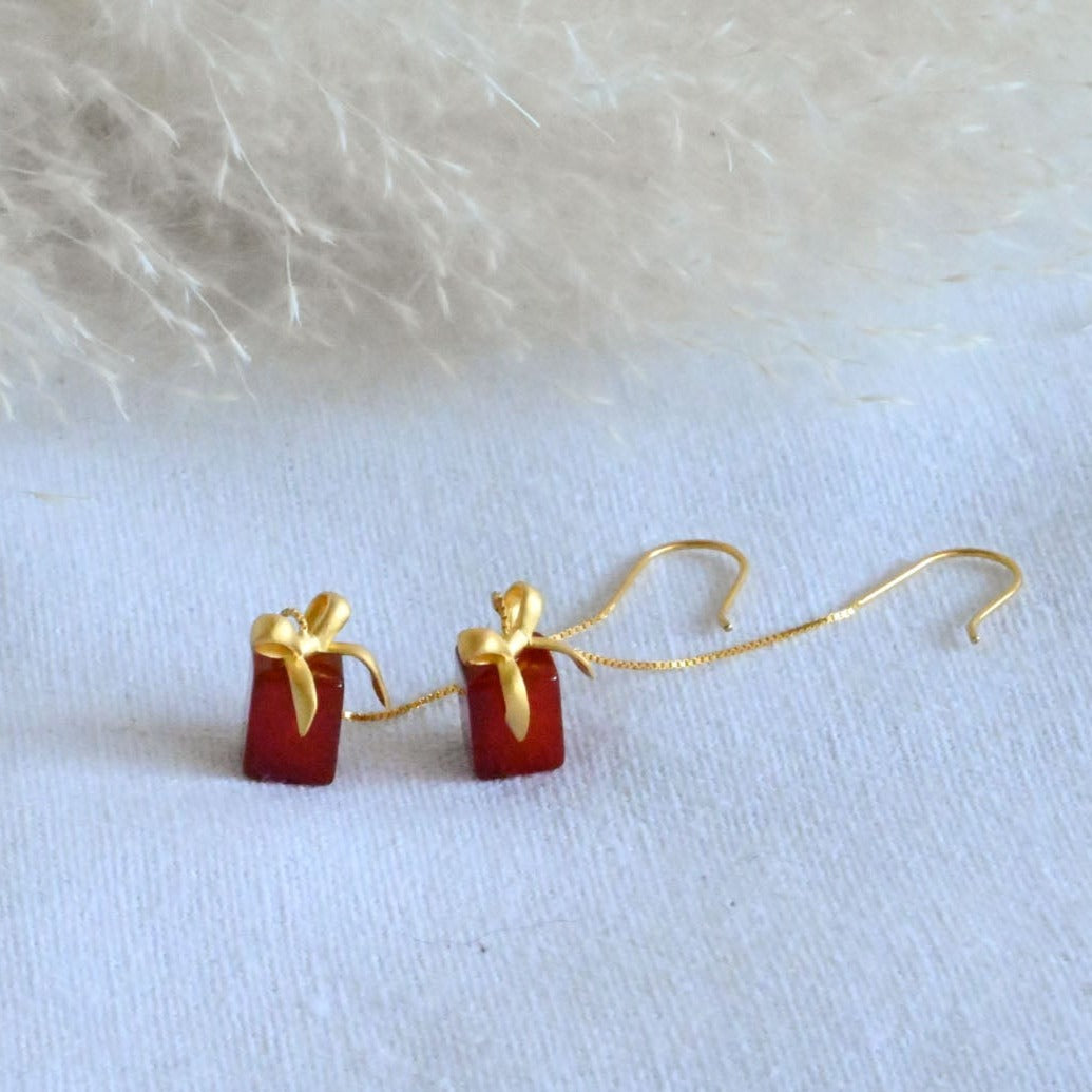 Handmade hanging earrings gift box agate