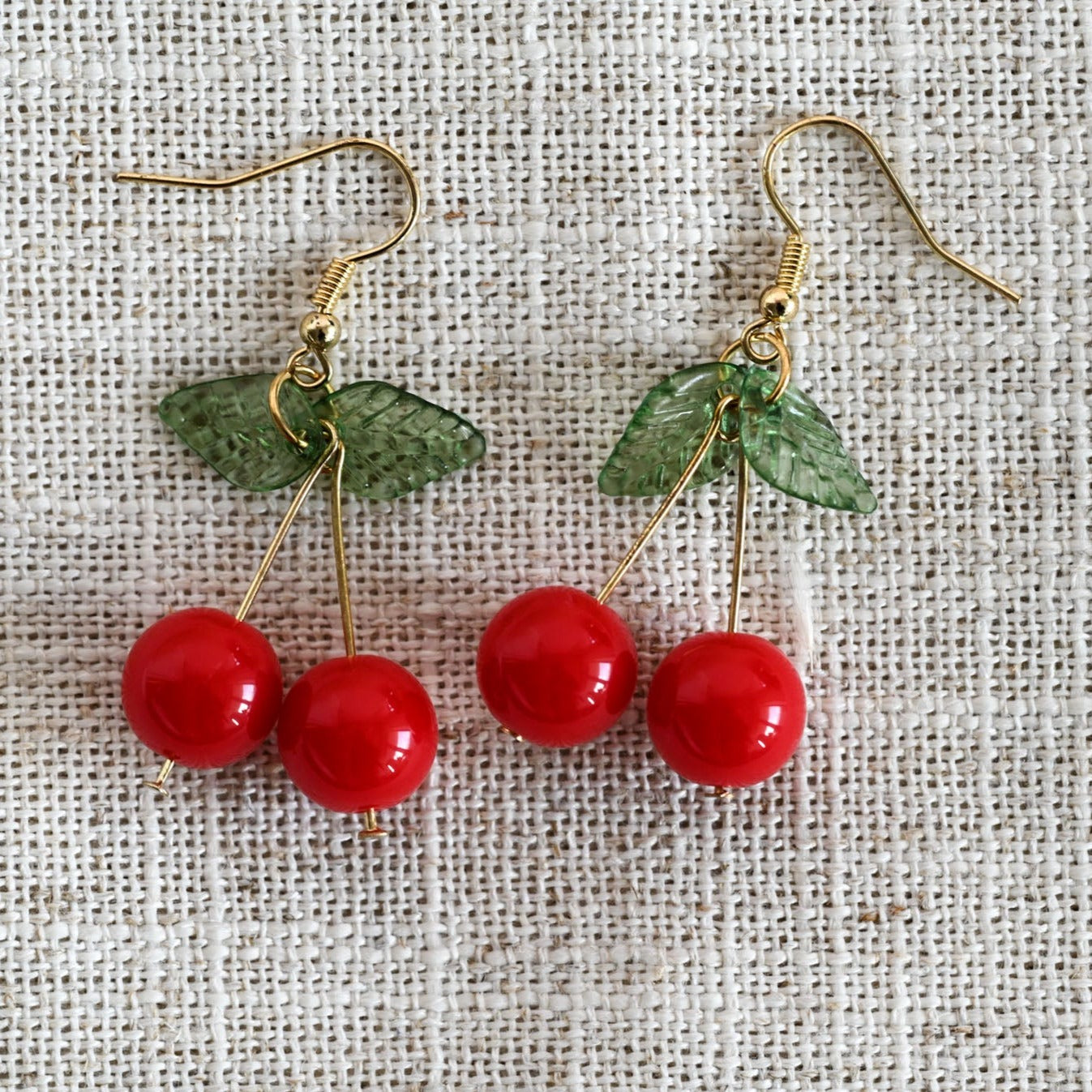 Hanging earrings "Sweet cherries made of glass beads"