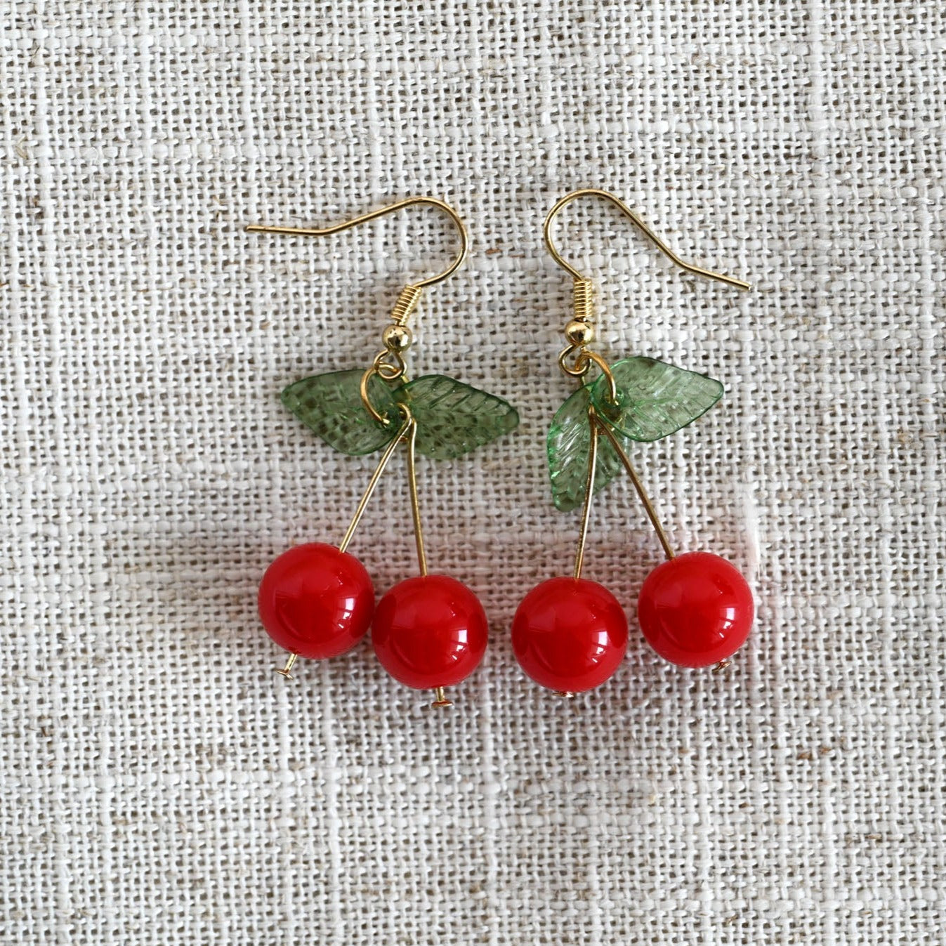 Hanging earrings "Sweet cherries made of glass beads"