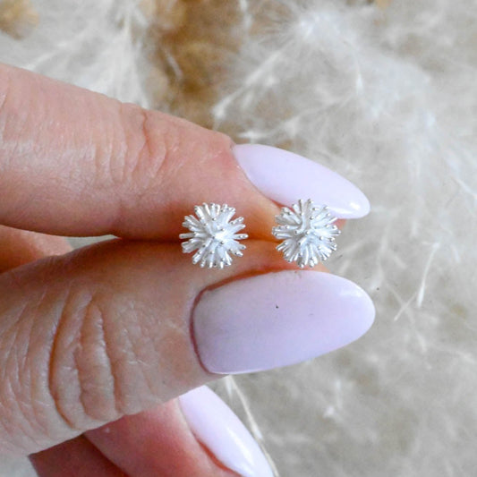 Stud earrings small dandelion, 925 Sterling silver