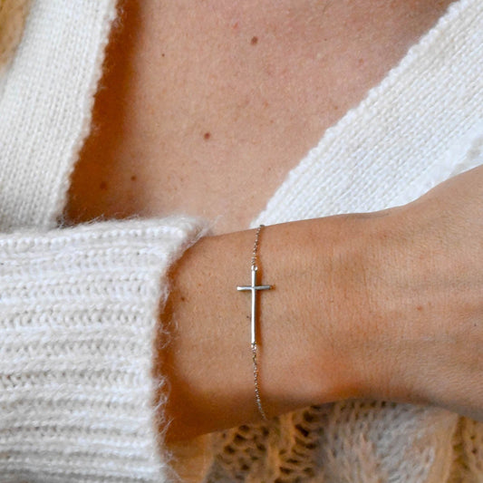 Zartes Kettenarmband mit Kreuz, 925 Sterling Silber