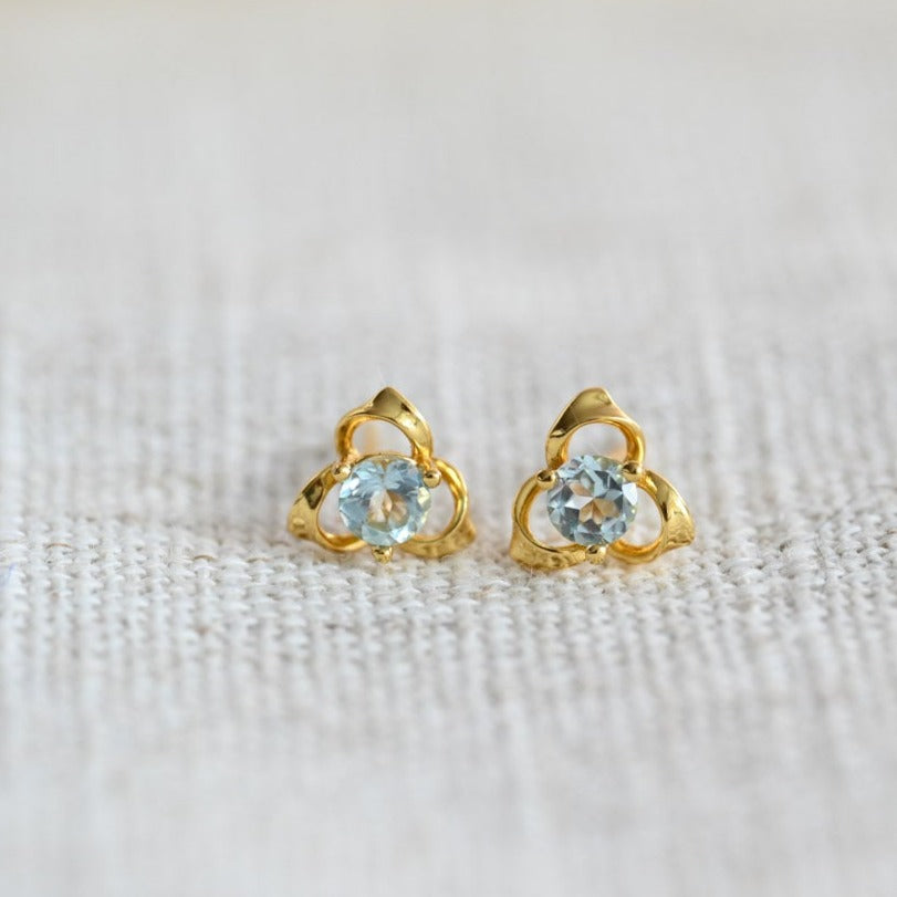 Natürliche Blue Topaz Ohrstecker in 925 Sterling Silber, 18K Gold, Roségold Plattierung