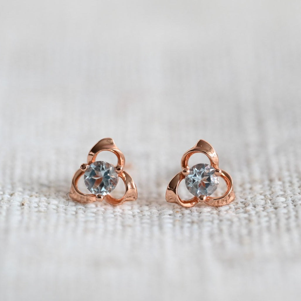 Natürliche Blue Topaz Ohrstecker in 925 Sterling Silber, 18K Gold, Roségold Plattierung