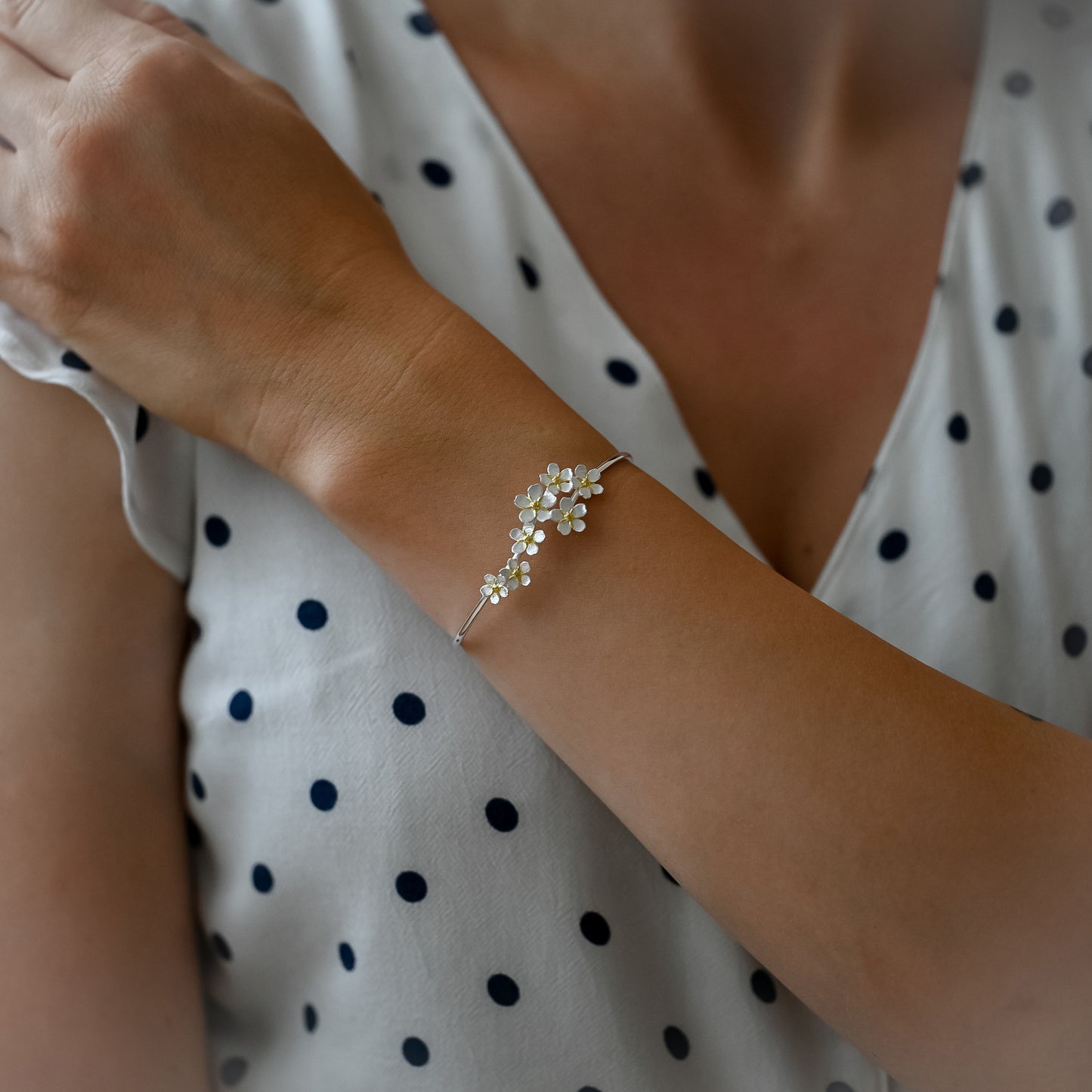 Vergissmeinnicht Armreif – 925 Sterling Silber, 18K vergoldet