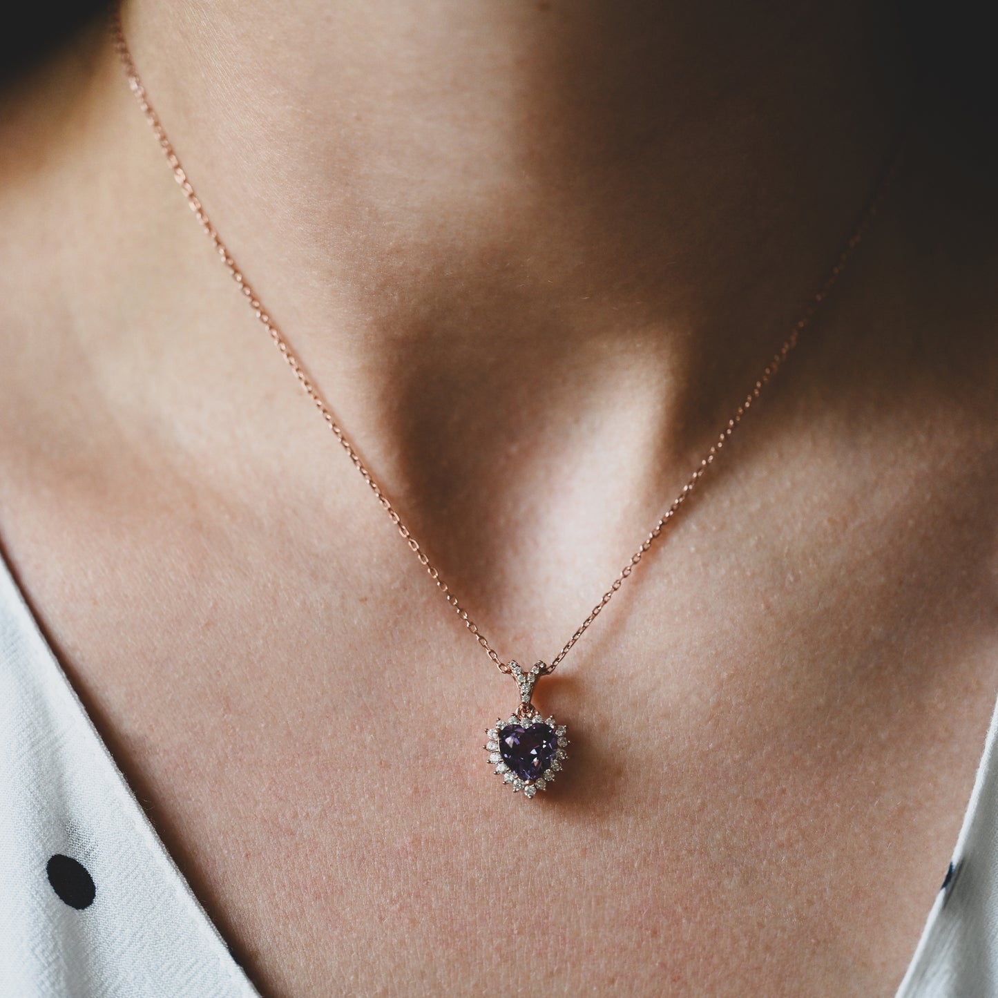 Delicate Minimalist Necklace Heart with Alexandrite, 925 Silver, 18K Gold, Rose Gold