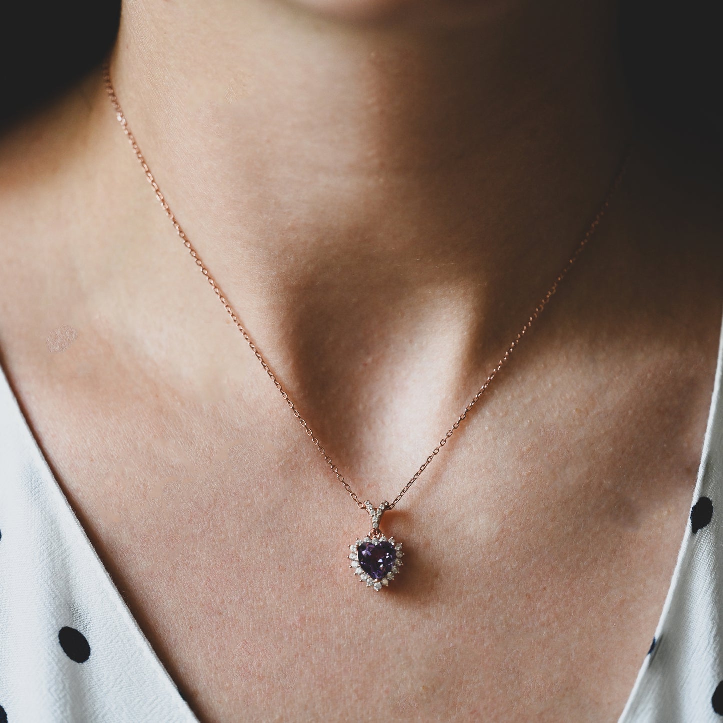 Delicate Minimalist Necklace Heart with Alexandrite, 925 Silver, 18K Gold, Rose Gold