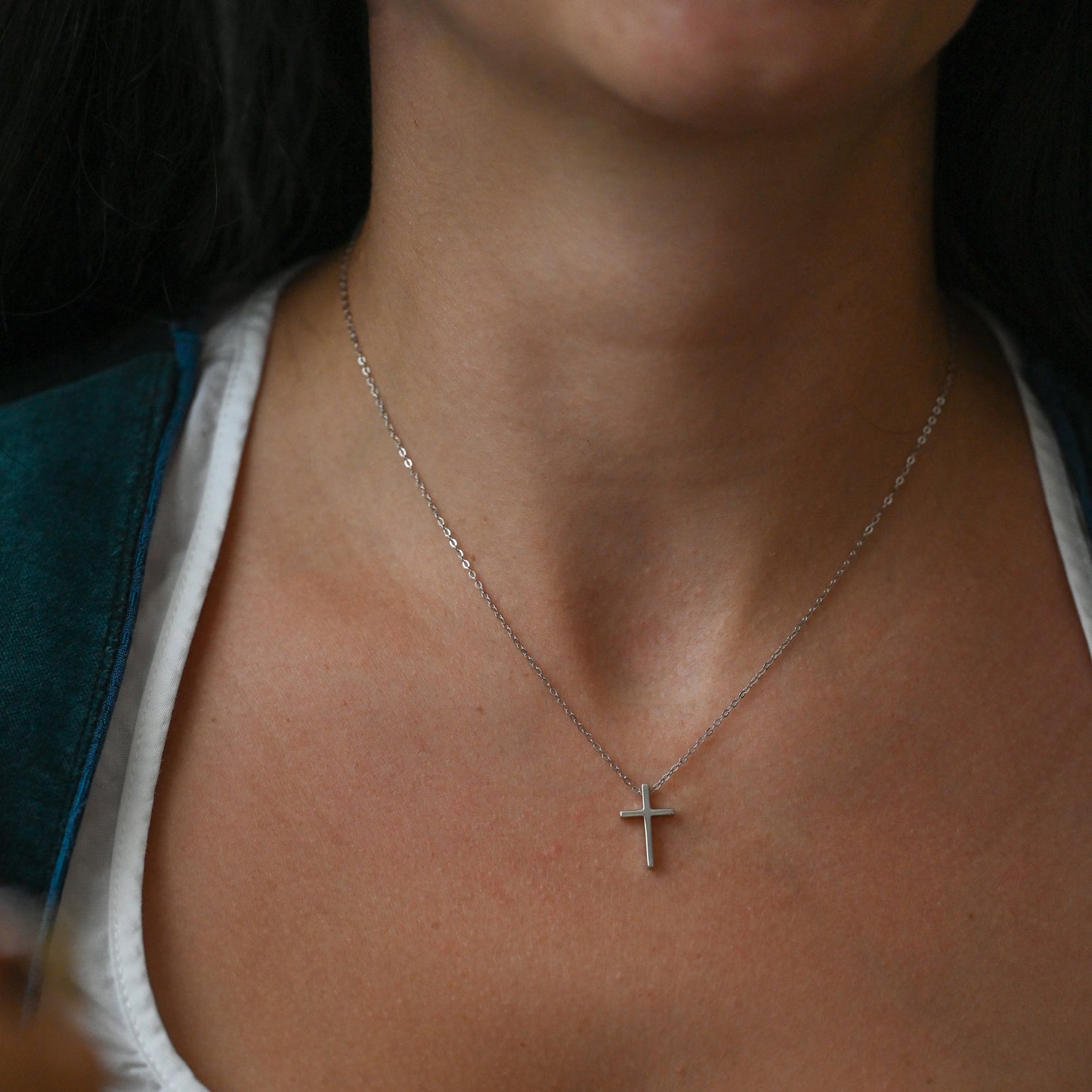 Kette mit kleinem Kreuz Anhänger, 925 Sterling Silber, 18K Gold