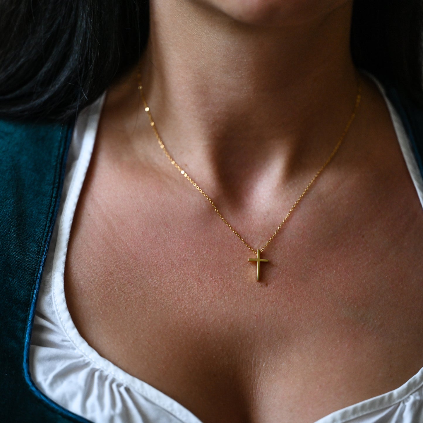 Kette mit kleinem Kreuz Anhänger, 925 Sterling Silber, 18K Gold